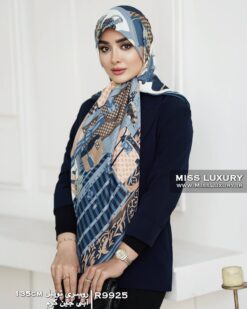 روسری توییل آبی جین کرم میس لاکچری