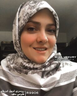 Alternative view of روسری توییل ابریشم طوسی سفید R9906