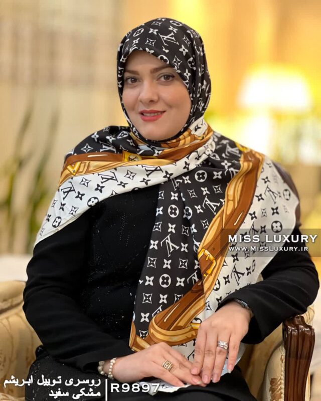 روسری توییل ابریشم مشکی سفید میس لاکچری