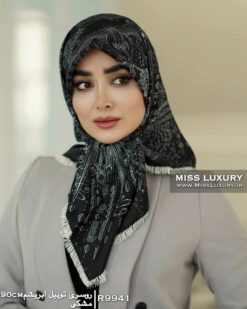 روسری توییل ابریشم مشکی میس لاکچری