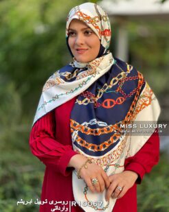 روسری توییل ابریشم وارداتی سفید سورمه ای میس لاکچری