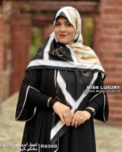 روسری توییل ابریشم وارداتی مشکی کرم میس لاکچری