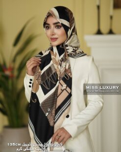 روسری توییل زمینه مشکی کرم میس لاکچری