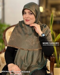 روسری ژاکارد لمه قهوه ای سبز میس لاکچری