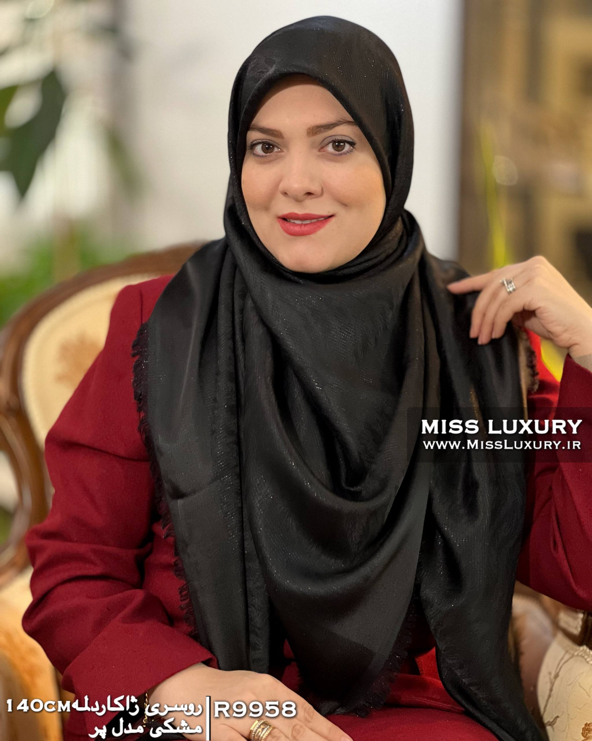 روسری ژاکارد لمه مشکی R9958 - Image 2