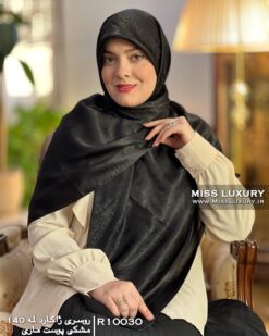 روسری ژاکارد لمه مشکی پوست ماری میس لاکچری