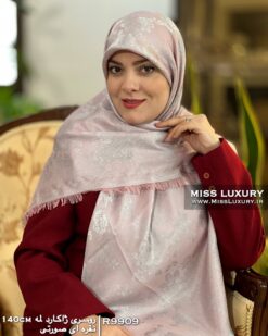 روسری ژاکارد لمه نقره ای صورتی میس لاکچری