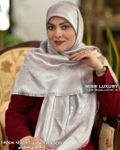 روسری ژاکارد لمه نقره ای صورتی میس لاکچری