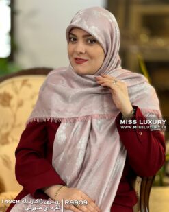 روسری ژاکارد لمه نقره ای صورتی میس لاکچری