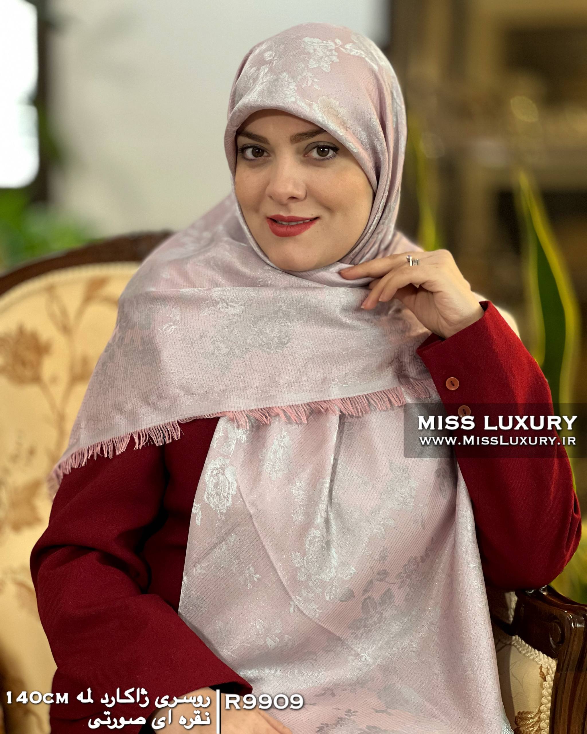 روسری ژاکارد لمه نقره ای صورتی میس لاکچری