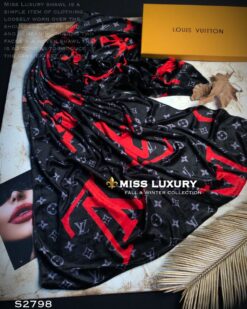 شال نخی مشکی قرمز میس لاکچری