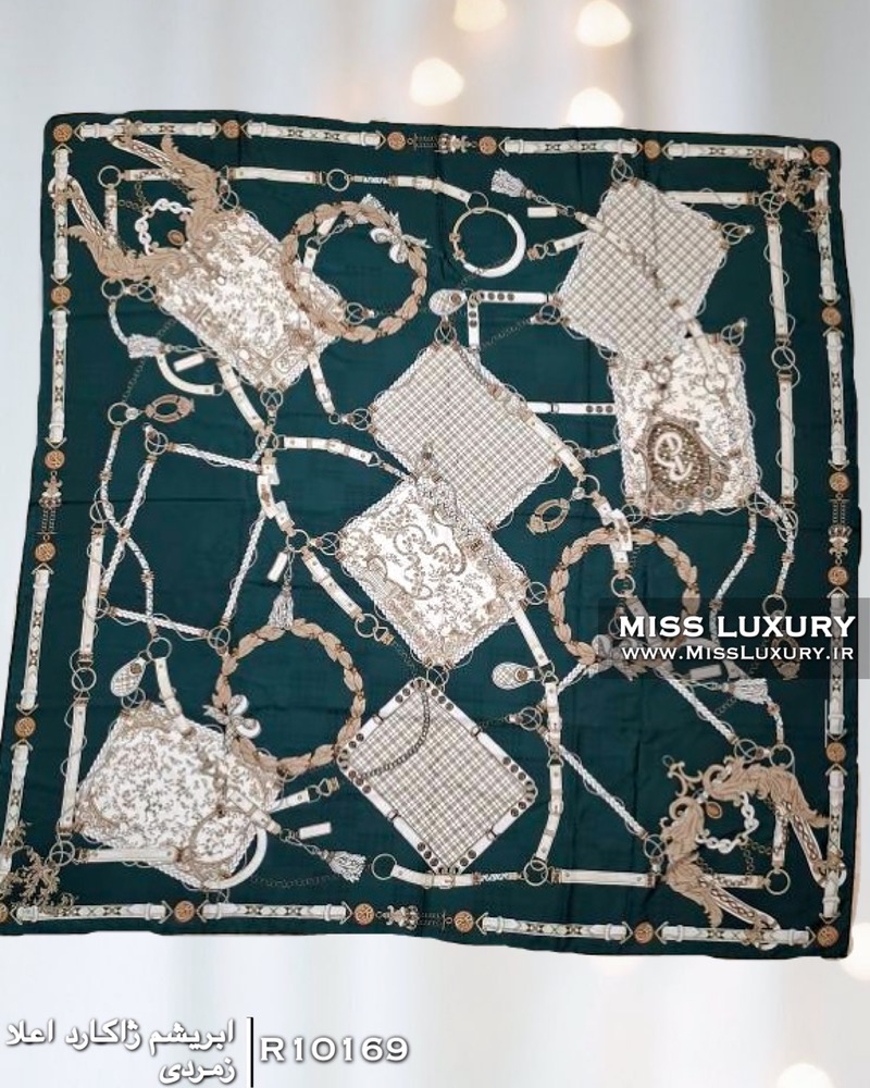 روسری ابریشم ژاکارد زمردی R10169 - Image 4