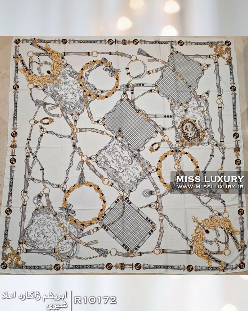 روسری ابریشم ژاکارد شیری R10172 - Image 3