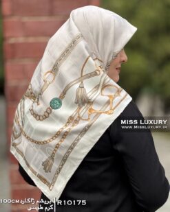 Alternative view of روسری ابریشم ژاکارد کرم طوسی R10175