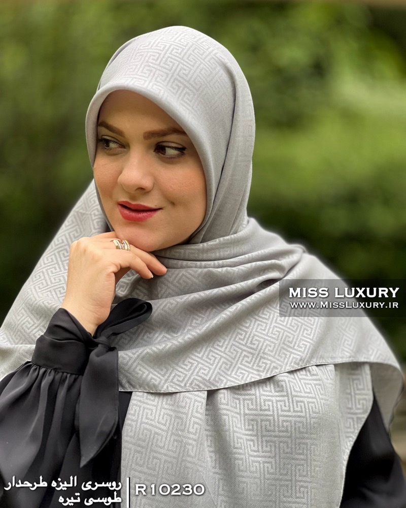 روسری الیزه طرحدار طوسی تیره R10230 - Image 2