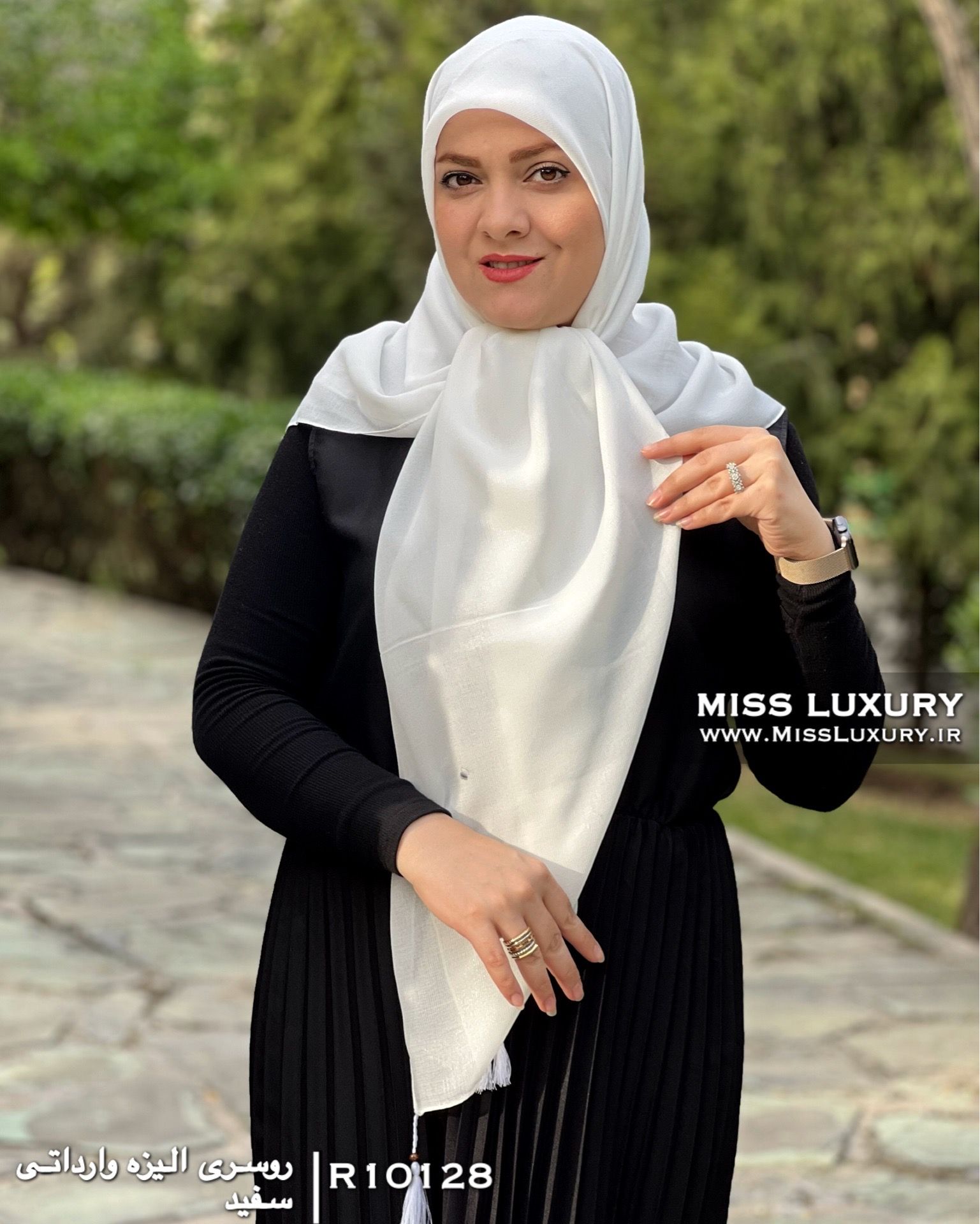 روسری الیزه وارداتی سفید میس لاکچری