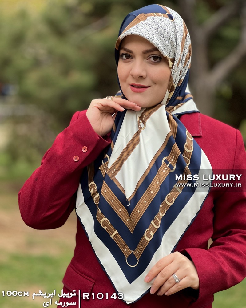 روسری توییل ابریشم سورمه ای میس لاکچری