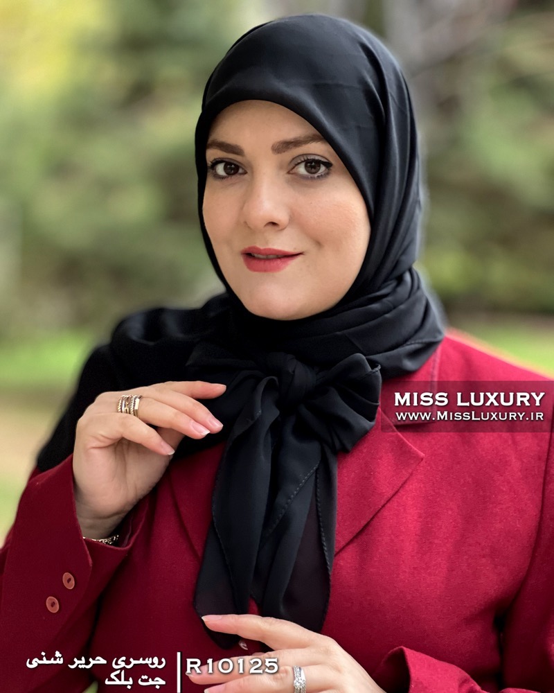 روسری حریر شنی مشکی R10125 - Image 2