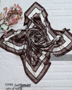 روسری توییل ابریشم قهوه ای کرم میس لاکچری