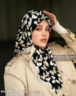 روسری توییل ابریشم پروانه مشکی میس لاکچری