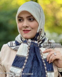 روسری نخی اعلا آبی جین کرم میس لاکچری