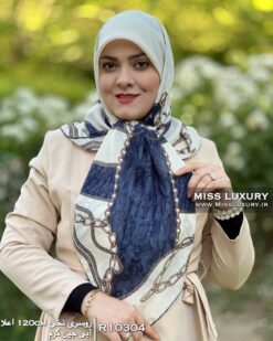روسری نخی اعلا آبی جین کرم میس لاکچری