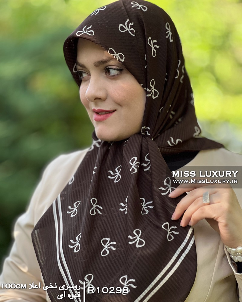 روسری نخی اعلا قهوه ای R10298 - Image 2