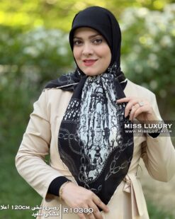 روسری نخی اعلا مشکی سفید میس لاکچری