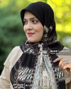 Alternative view of روسری نخی اعلا مشکی کرم R10302