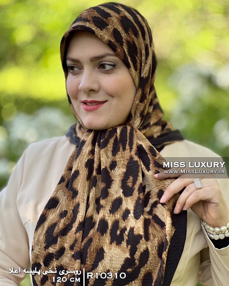 روسری نخی پلیسه پلنگی R10310 - Image 2