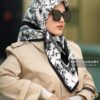 خرید روسری توییل ابریشم گل مشکی سفید میس لاکچری