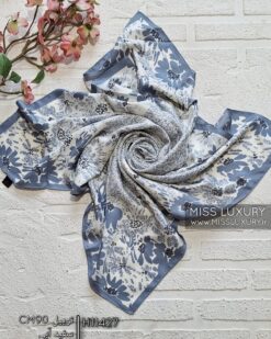 روسری توییل ابریشم آبی سفید میس لاکچری