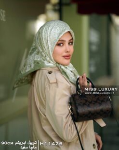 روسری توییل ابریشم ماچا سفید میس لاکچری