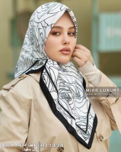 روسری توییل ابریشم گل سفید میس لاکچری