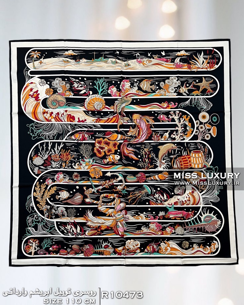 روسری ابریشم توییل مشکی R10473 - Image 3