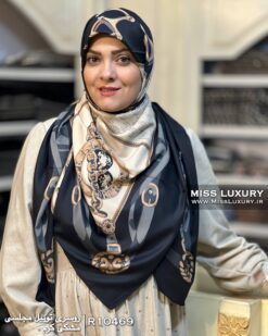 روسری توییل مجلسی مشکی کرم میس لاکچری