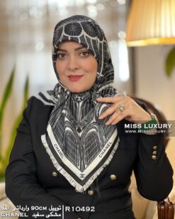 روسری توییل وارداتی اعلا مشکی سفید میس لاکچری