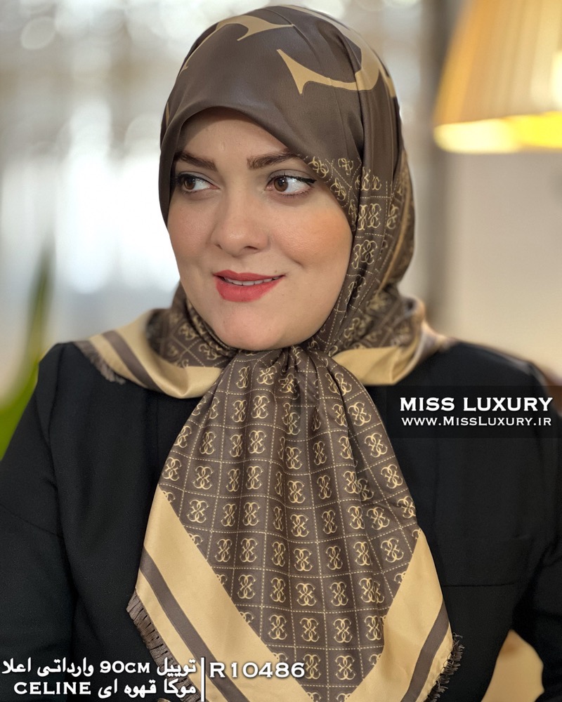 روسری توییل ابریشم موکا قهوه ای R10486 - Image 2