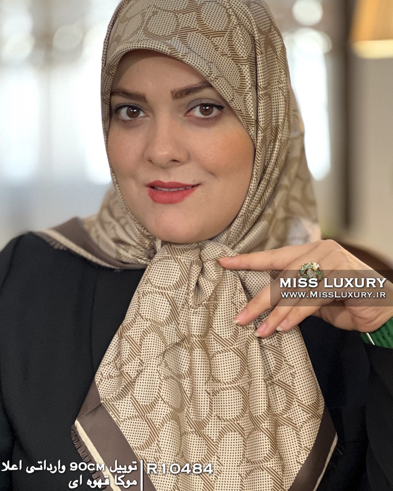 روسری توییل ابریشم موکا قهوه ای R10484 - Image 2