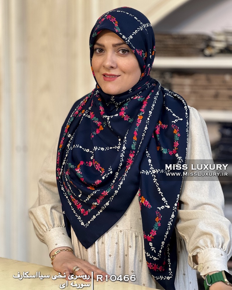 روسری نخی سیا اسکارف سورمه ای R10466 - Image 2