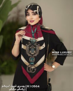 روسری توییل ابریشم زرشکی مشکی میس لاکچری