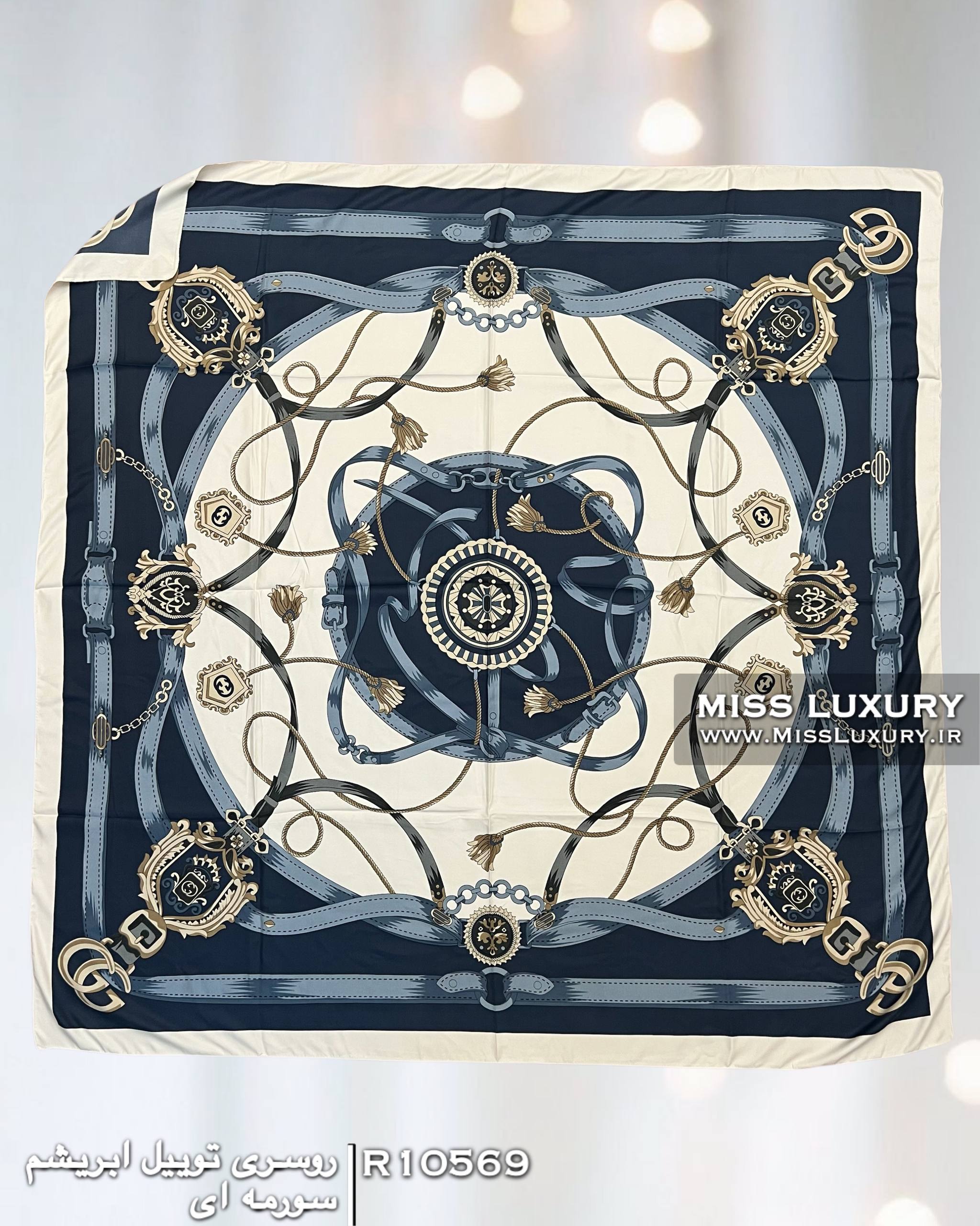 روسری توییل ابریشم سورمه ای R10569 - Image 2
