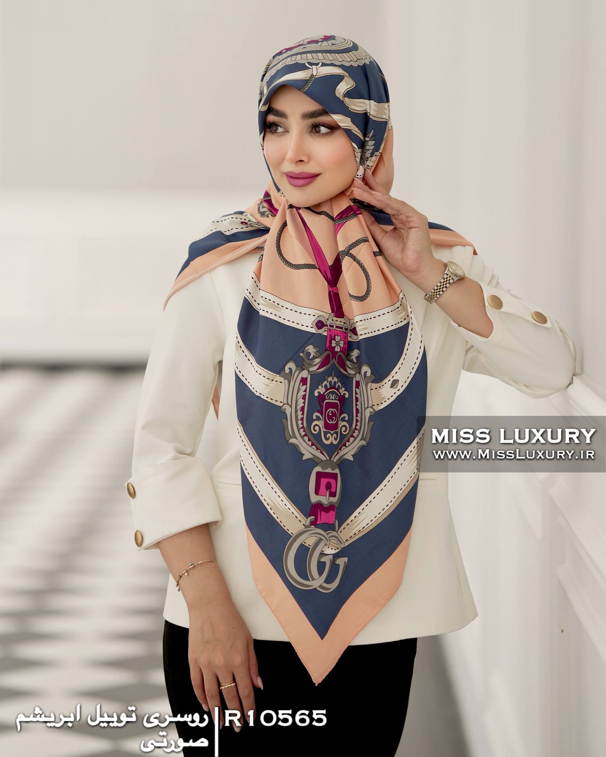روسری توییل ابریشم صورتی میس لاکچری