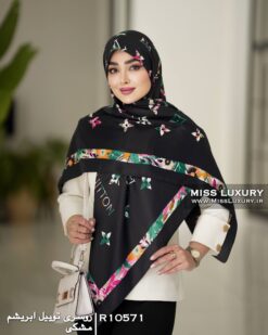 روسری توییل ابریشم مشکی میس لاکچری