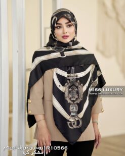 روسری توییل ابریشم مشکی کرم میس لاکچری