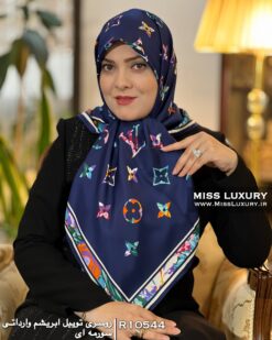 روسری توییل ابریشم وارداتی سورمه ای میس لاکچری