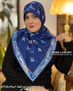 روسری توییل ابریشم وارداتی سورمه ای میس لاکچری