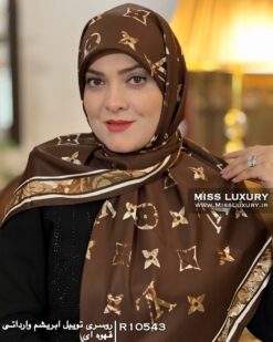 روسری توییل ابریشم وارداتی قهوه ای میس لاکچری