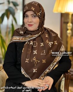 روسری توییل ابریشم وارداتی قهوه ای میس لاکچری