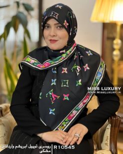 روسری توییل ابریشم وارداتی مشکی میس لاکچری